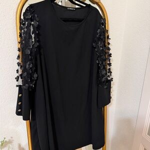 Black Dress with Floral Sleeve Details